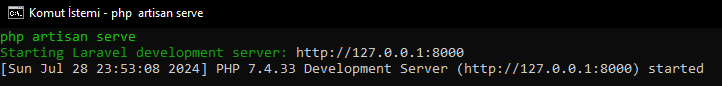 Laravel sunucu başlatma